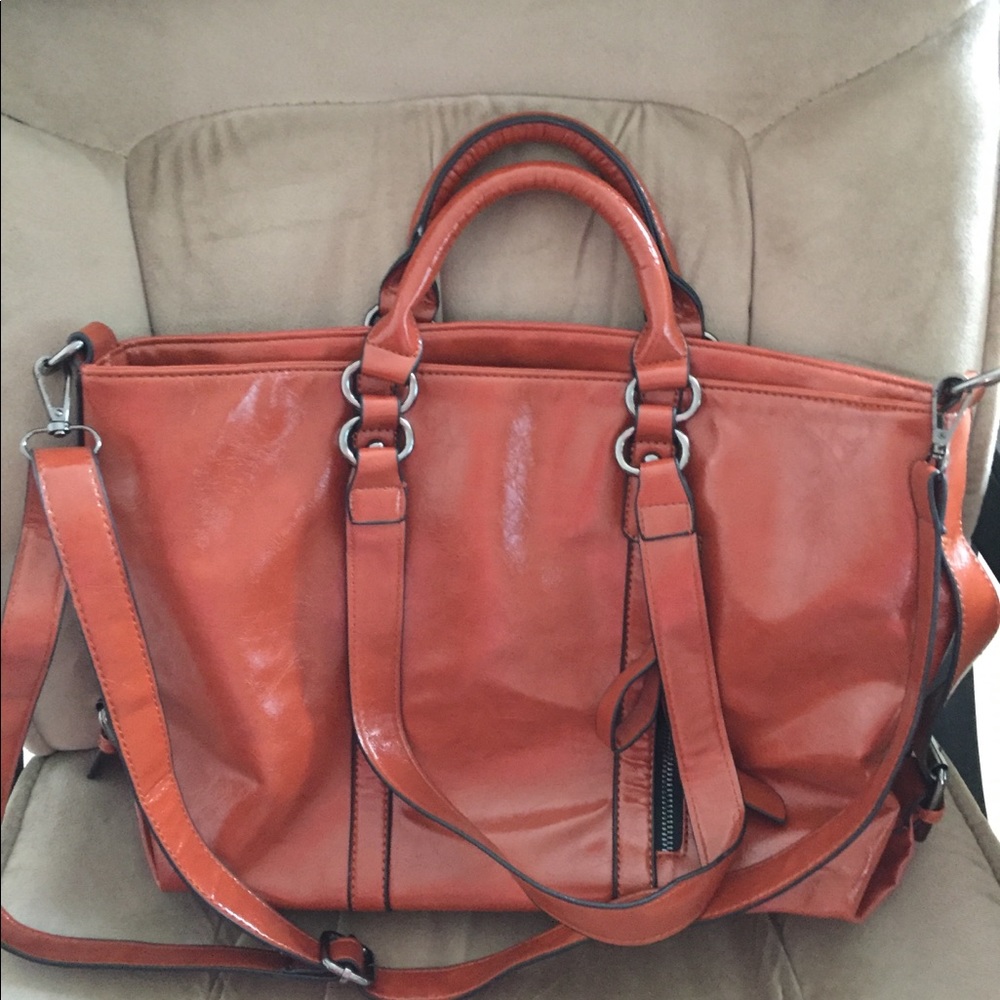 Large leather handbag.